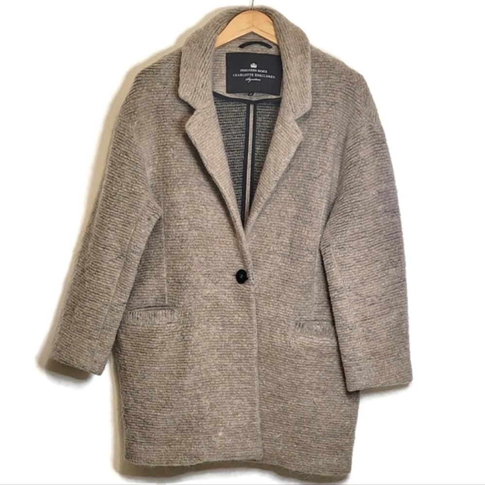 Designers Remix Wool Blend Long Sleeve Tan Cocoon Car Coat Size M